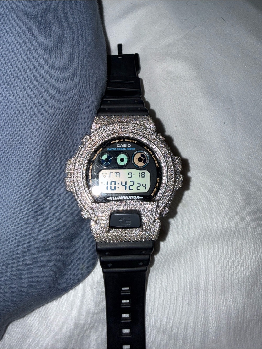 Casio Digital Watch with Black Band and Sparkling Crystal Bezel